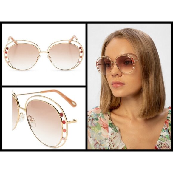 💕CHLOE💕 Delilah Sunglasses ~ Gold Frame Gradient Brown Lenses CE169742 New - Picture 4 of 16